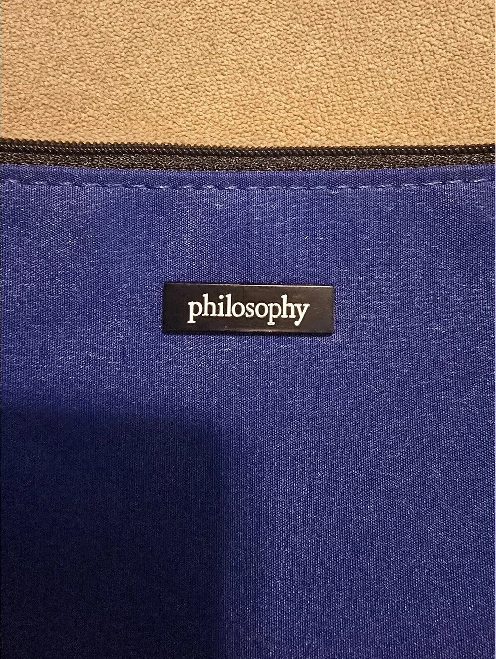 Philosophy Blue and Black Zippered Pouch with Text Interior Lining